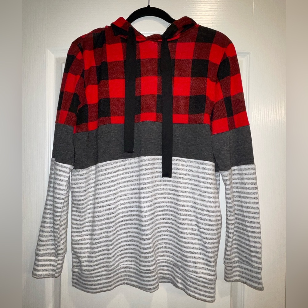 Harper Red and Gray Plaid Hoodie